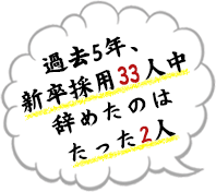 過去3年、新卒採用15人中辞めたのはたった１人！