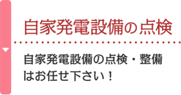 自家発電設備の点検 自家発電設備の点検・整備はお任せ下さい！