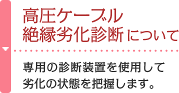 高圧ケーブル絶縁劣化診断について 専用の診断装置を使用して劣化の状態を把握します。